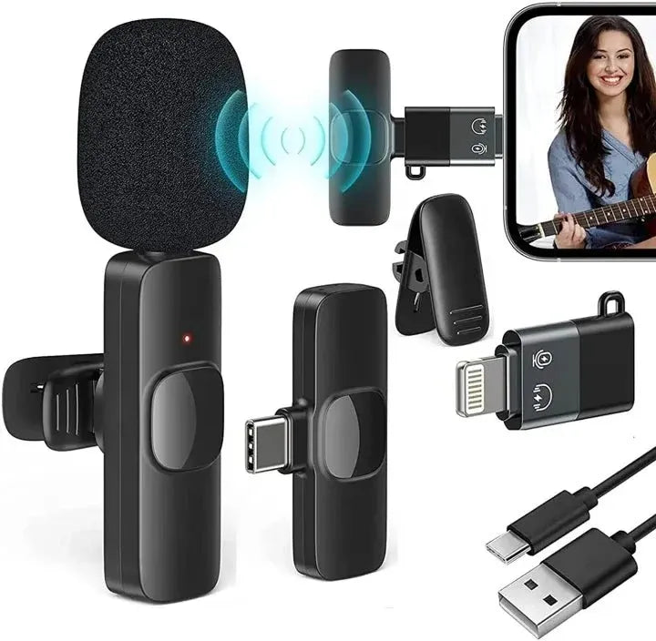 8 3-in-1 Wireless Microphone  Portable Clip-On Mic for Android, iPhone & Type-C Devices