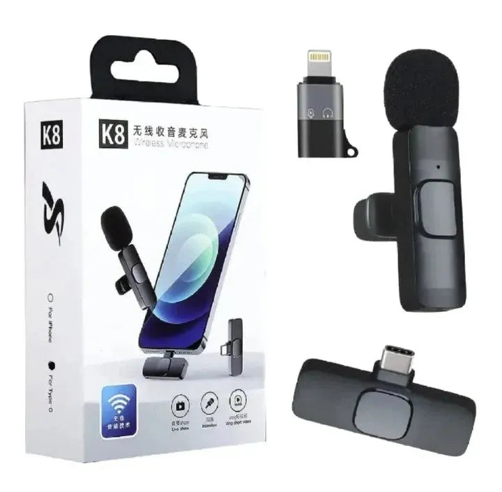 8 3-in-1 Wireless Microphone  Portable Clip-On Mic for Android, iPhone & Type-C Devices
